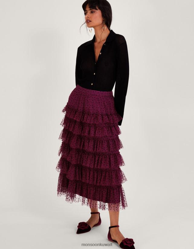 تنورة ديلا منقط بطبقات ملابس الأحمر (التوت) Monsoon نحيف N4BV8X148 - Monsoon kuwait online shopping
