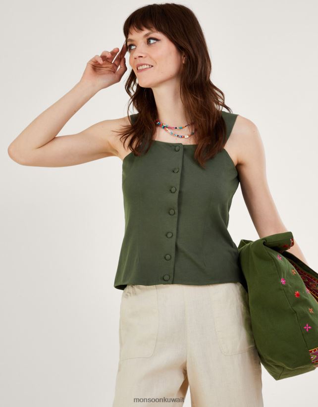 Monsoon accessorize - قميص كامي بأزرار من خلاله ملابس الأخضر (الكاكي) Monsoon نحيف N4BV8X149