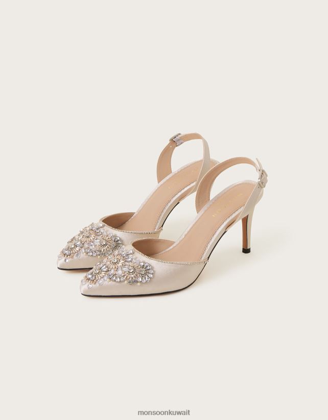 حذاء زفاف منمق بحزام خلفي طبيعي أحذية طبيعي (الشمبانيا) Monsoon نحيف N4BV8X1491 - Monsoon children