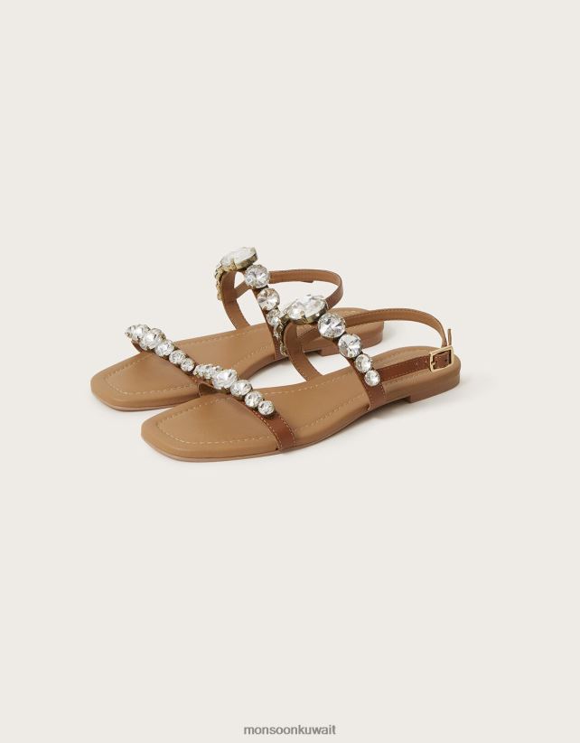 Monsoon Kuwait - الصنادل المسطحة الماس أحذية تان Monsoon نحيف N4BV8X1497