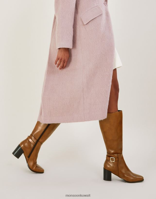 أحذية بكعب جلدي طويل من السبعينيات أحذية تان Monsoon نحيف N4BV8X1504 - Monsoon kuwait avenues