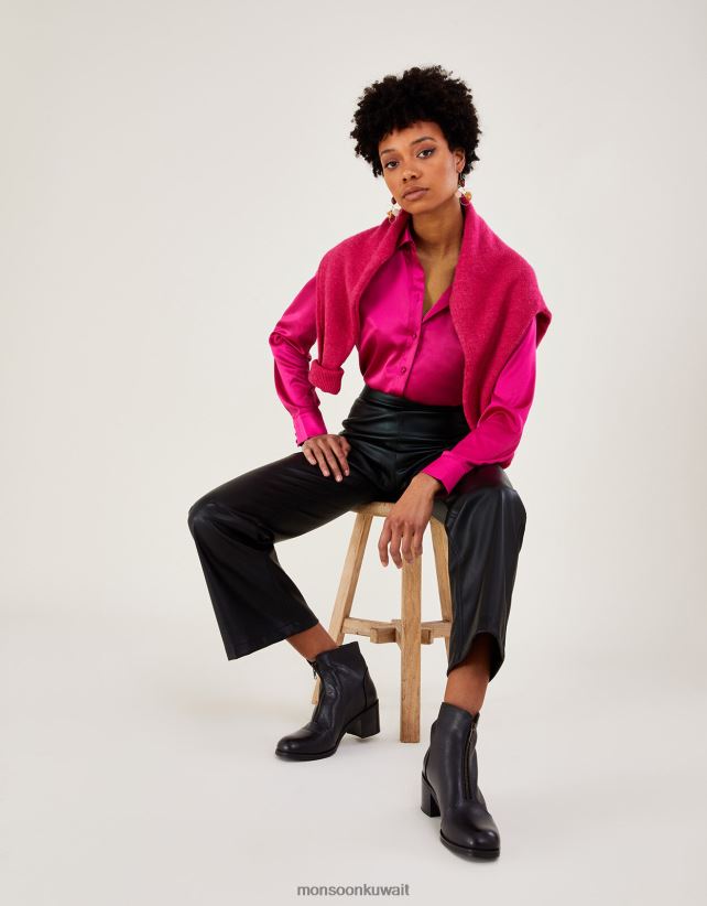 Monsoon UAE - حذاء جلدي سميك بسحاب أمامي أحذية أسود Monsoon نحيف N4BV8X1510