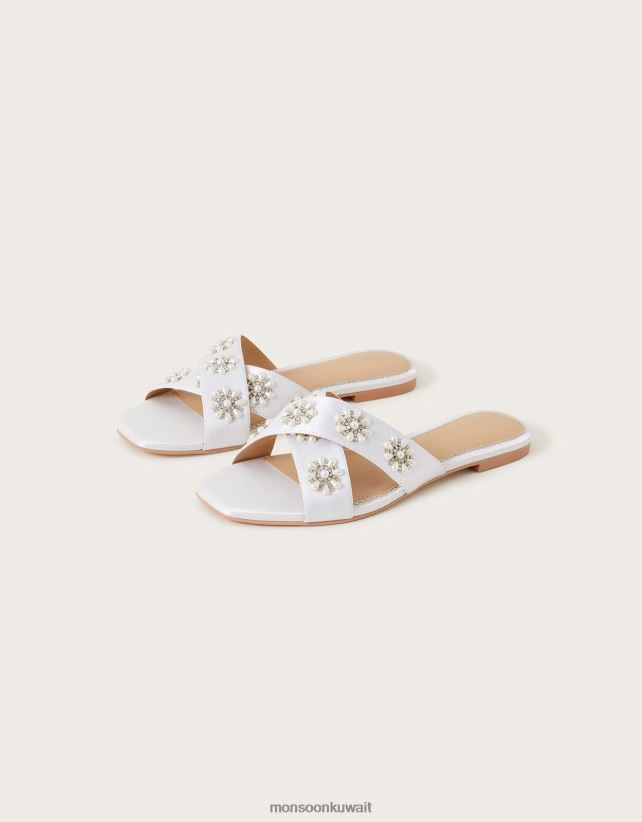 Monsoon UAE - صنادل الزفاف المسطحة المزخرفة أحذية عاج Monsoon نحيف N4BV8X1523