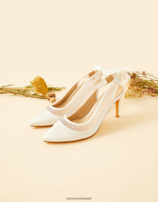 Monsoon UAE - كعب زفاف شبكي بفيونكة خلفية أحذية عاج Monsoon نحيف N4BV8X1561