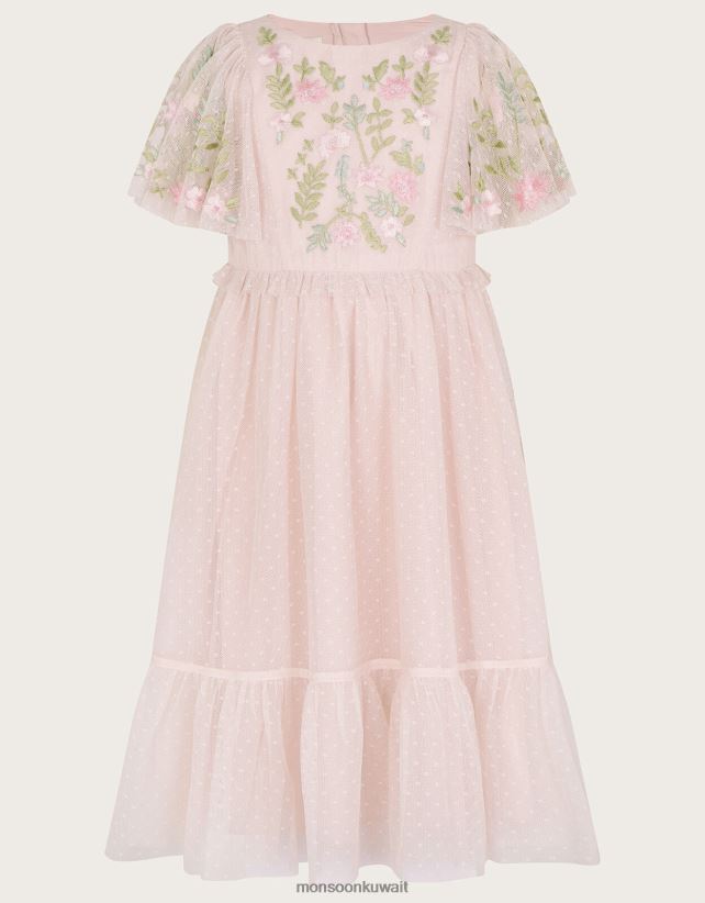 فستان أفالين بأكمام رفرفة ملابس لون القرنفل Monsoon بنت N4BV8X1585 - Monsoon kuwait avenues