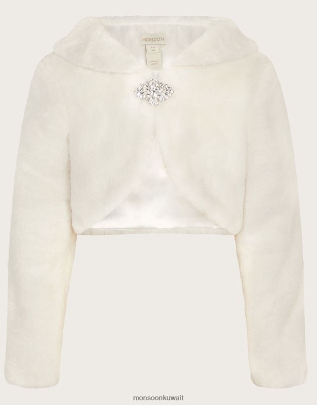 سترة من الفرو الصناعي بأكمام طويلة ملابس عاج Monsoon بنت N4BV8X1589 - Monsoon kuwait avenues