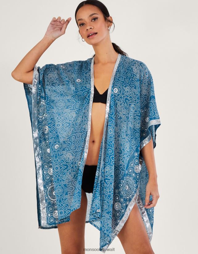 Monsoon UAE - غطاء بطباعة بانداني ملابس أزرق Monsoon نحيف N4BV8X159
