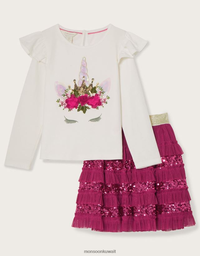 Monsoon Kuwait - طقم علوي وتنورة ديسكو بتصميم يونيكورن ملابس الوردي (الوردي الساطع) Monsoon بنت N4BV8X1668