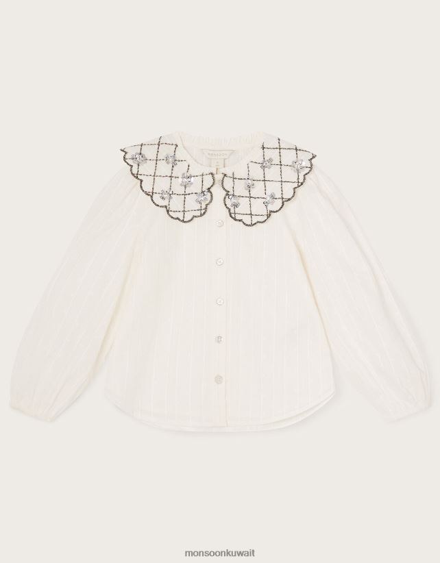 Monsoon UAE - بلوزة بياقة مزخرفة ملابس عاج Monsoon بنت N4BV8X1713