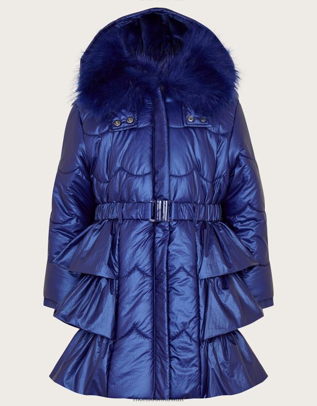 معطف مبطن بحاشية مكشكشة لامعة ملابس أزرق Monsoon بنت N4BV8X1730 - Monsoon children