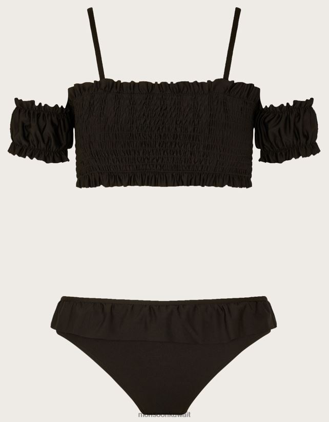 Monsoon Kuwait - بيكيني مكشكش بكتف بارد مع بوليستر معاد تدويره ملابس أسود Monsoon بنت N4BV8X1747