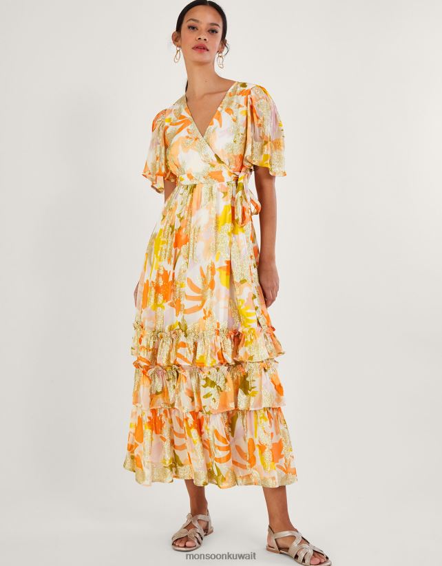 فستان ملفوف بطباعة معدنية من الصفصاف مع فيسكوز مستدام ملابس عاج Monsoon نحيف N4BV8X175 - Monsoon online customer service