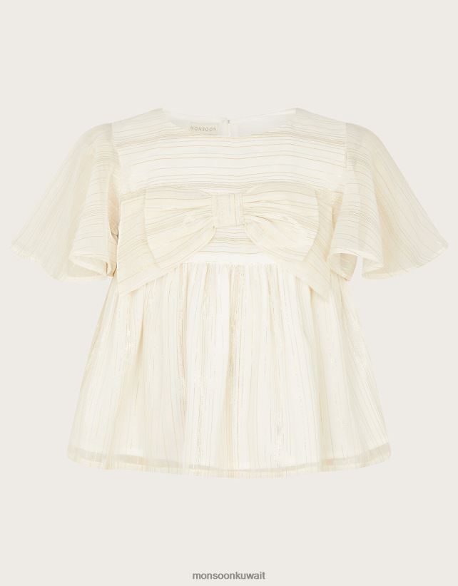 بلوزة منسوجة بفيونكة لامعة ملابس عاج Monsoon بنت N4BV8X1762 - Monsoon online customer service