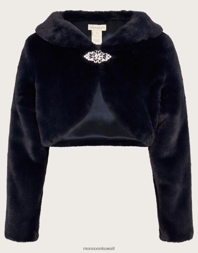 Monsoon Kuwait - سترة من الفرو الصناعي بأكمام طويلة ملابس الأزرق الداكن) Monsoon بنت N4BV8X1768