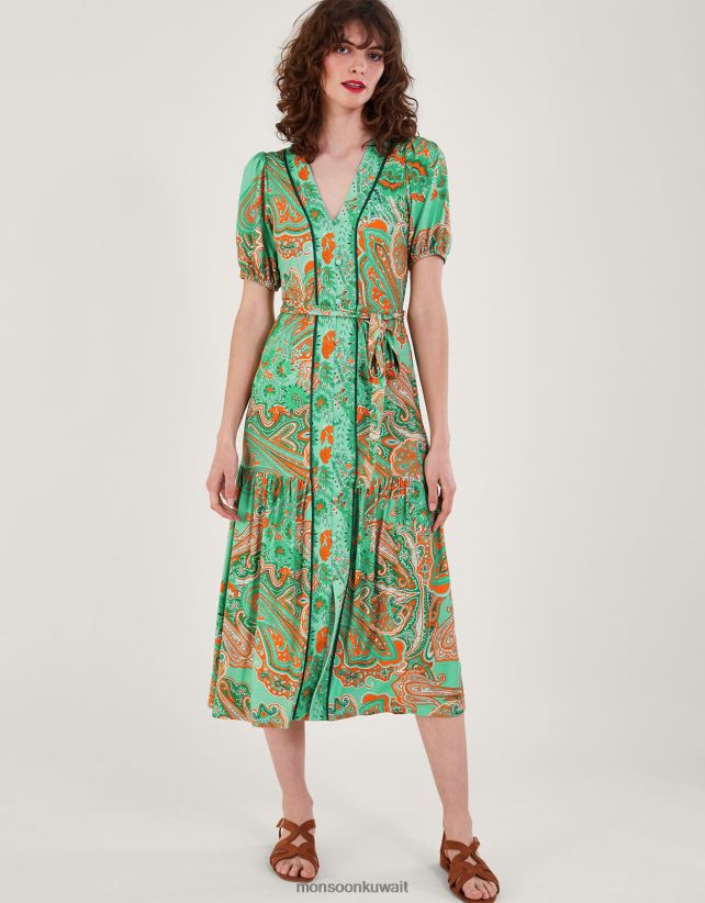 Monsoon accessorize - فستان بطباعة وشاح سكاي ملابس أخضر Monsoon نحيف N4BV8X178