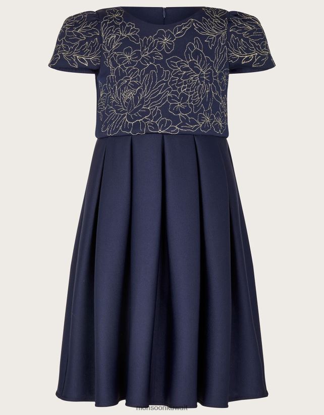 Monsoon Kuwait - فستان سكوبا مطرز بالزهور ملابس الأزرق الداكن) Monsoon بنت N4BV8X1787