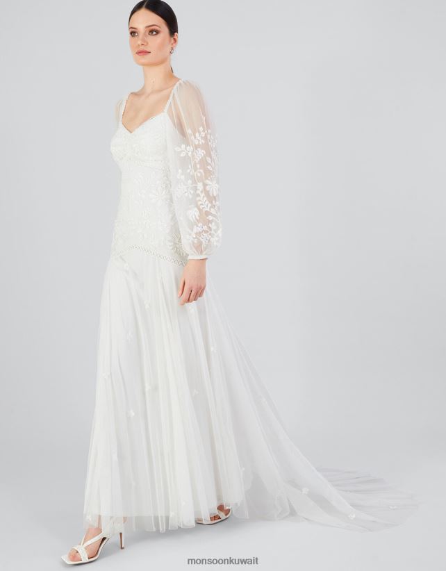 Monsoon UAE - فستان زفاف طويل مزين من جوزيت ملابس عاج Monsoon نحيف N4BV8X18