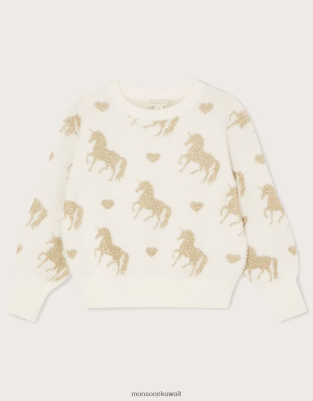 سترة منفوشة بطبعة وحيد القرن ملابس عاج Monsoon بنت N4BV8X1804 - Monsoon children