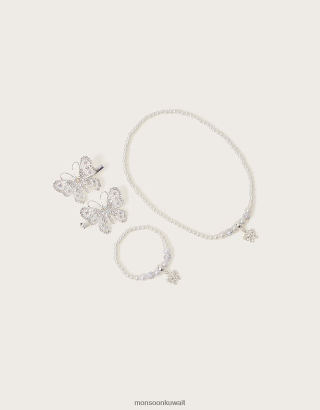 Monsoon Kuwait - مجموعة مجوهرات وشعر من اللؤلؤ على شكل فراشة رفرفة ملحق أنيق Monsoon بنت N4BV8X1806