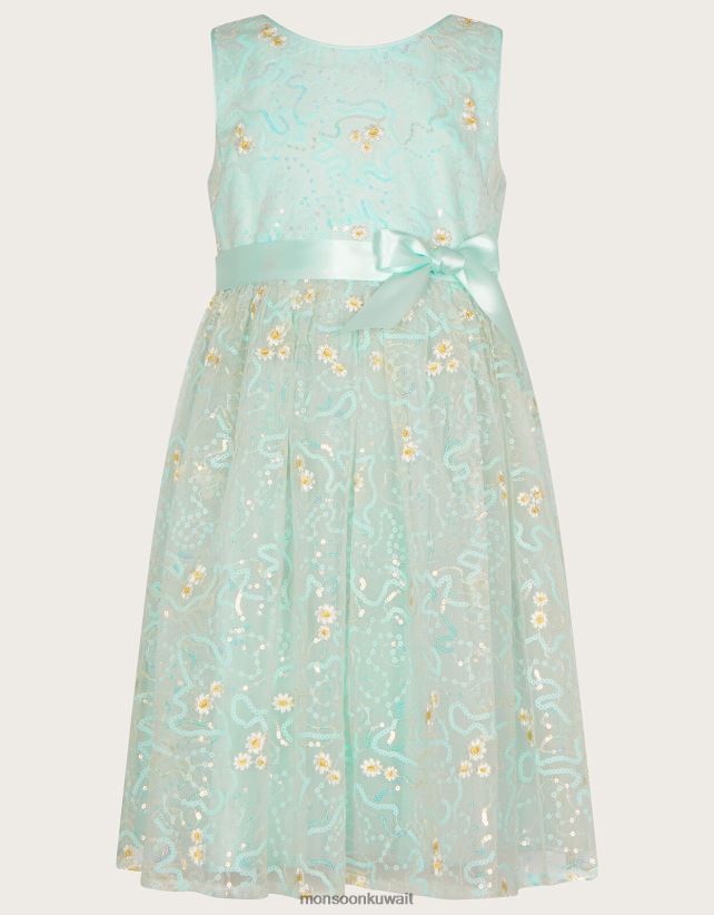 فستان ديزي مطرز بالترتر ملابس الأخضر (النعناع) Monsoon بنت N4BV8X1808 - Monsoon children