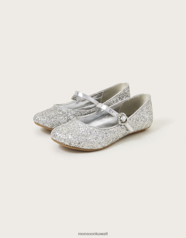 Monsoon accessorize - أحذية راقصة الباليه المسطحة ذات الغبار اللامع أحذية فضة Monsoon بنت N4BV8X1810