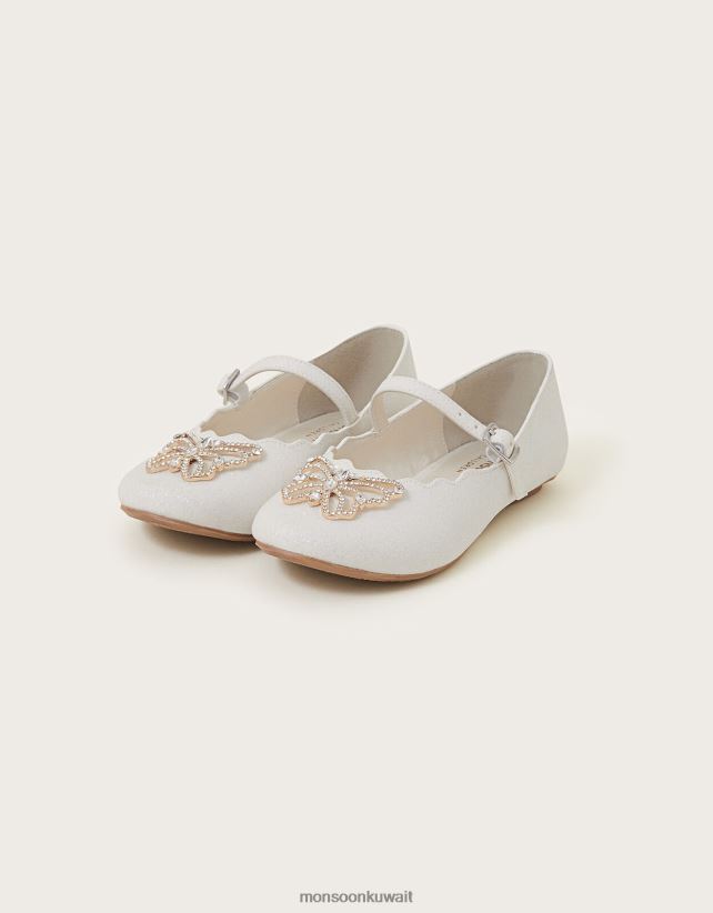 ناتاليا ديامانتي فراشة راقصة الباليه المسطحة أحذية عاج Monsoon بنت N4BV8X1862 - Monsoon children