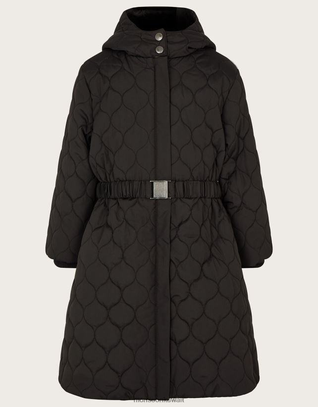 معطف طويل مبطن بحزام مع غطاء محرك السيارة ملابس أسود Monsoon بنت N4BV8X1883 - Monsoon kuwait online shopping