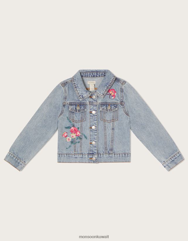 Monsoon Kuwait - سترة الدنيم الأزهار الترتر ملابس الأزرق (الأزرق الشاحب) Monsoon بنت N4BV8X1908