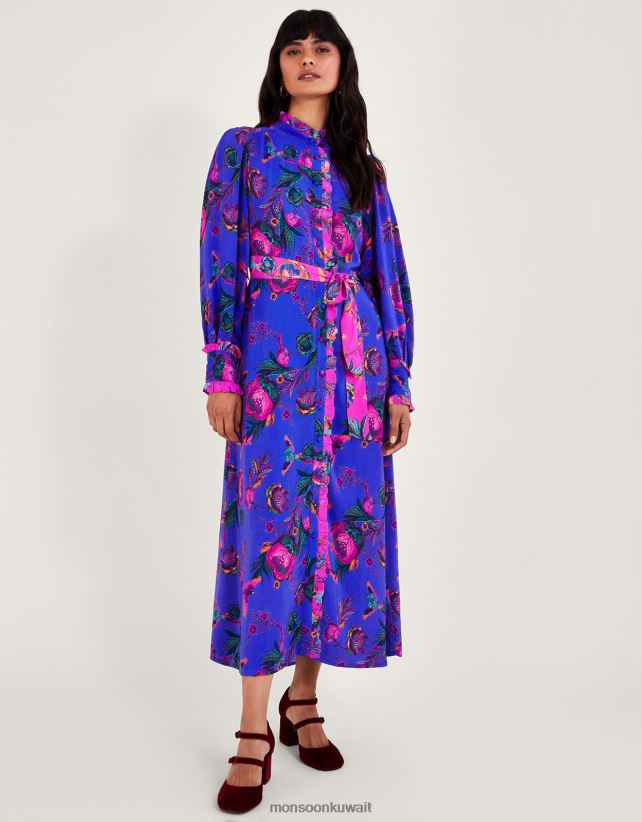 Monsoon Kuwait - فستان قميص بطبعة جوردن ملابس أزرق Monsoon نحيف N4BV8X193