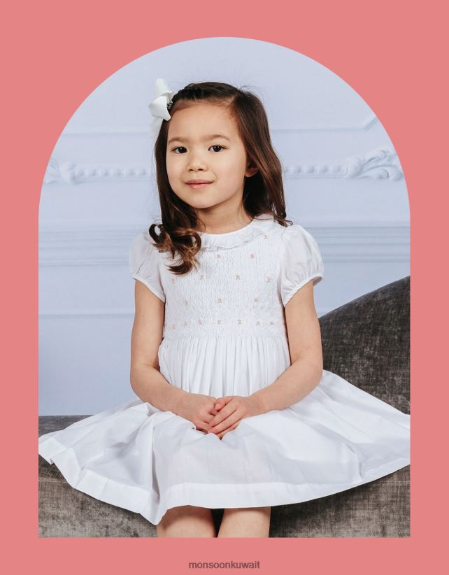 Monsoon UAE - فستان تروترز مصنوع يدويًا من الصفصاف والوردي ملابس أبيض Monsoon أطفال N4BV8X1938