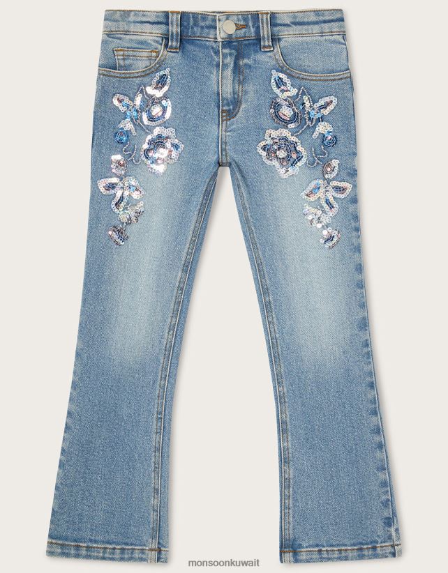 جينز مزين بالترتر ملابس أزرق Monsoon بنت N4BV8X1948 - Monsoon kuwait online shopping
