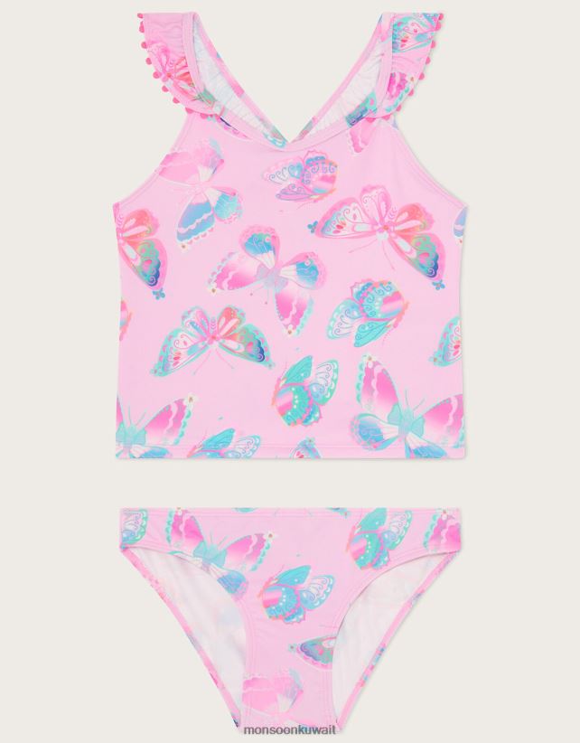 طقم تانكيني بطبعة فراشة وبوم بوم ملابس الوردي (الوردي الشاحب) Monsoon بنت N4BV8X1953 - Monsoon online customer service