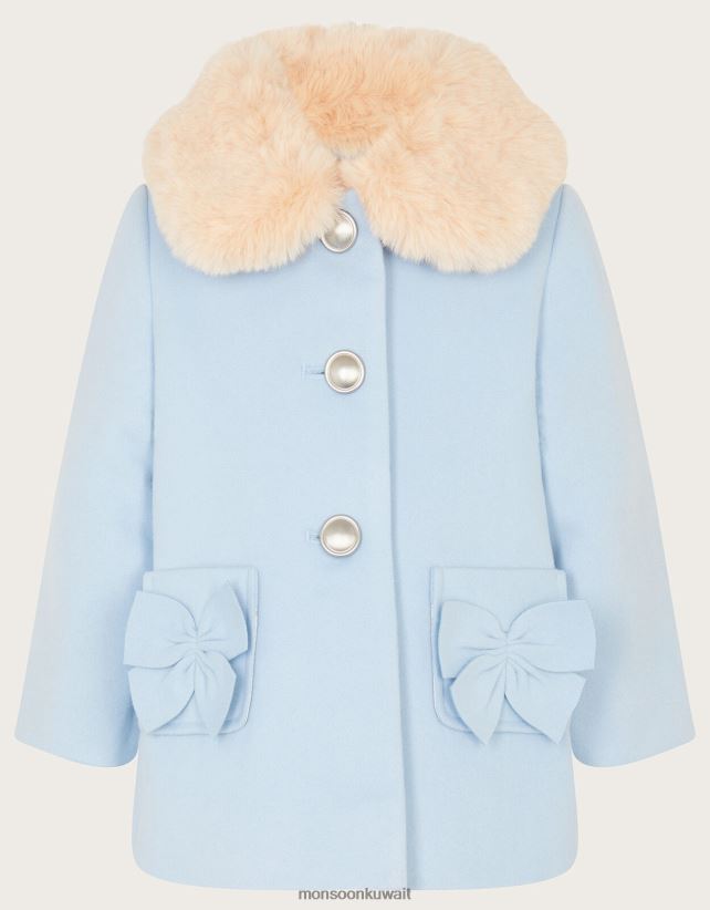 Monsoon Kuwait - معطف مزين بفرو صناعي على شكل فيونكة للأطفال ملابس الأزرق (الأزرق الشاحب) Monsoon بنت N4BV8X2062