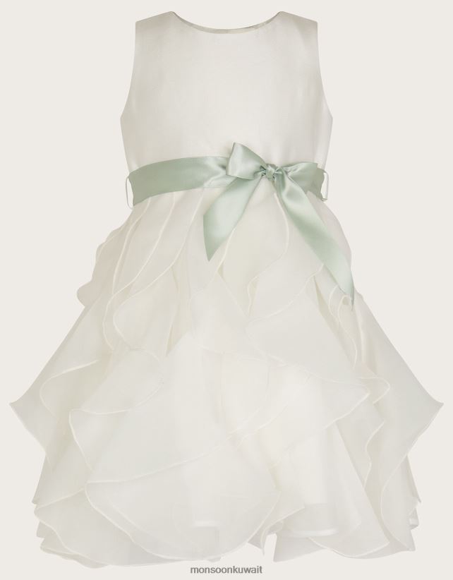 فستان بكشكشة من الأورجانزا للأطفال من كان ملابس عاج Monsoon بنت N4BV8X2064 - Monsoon kuwait avenues