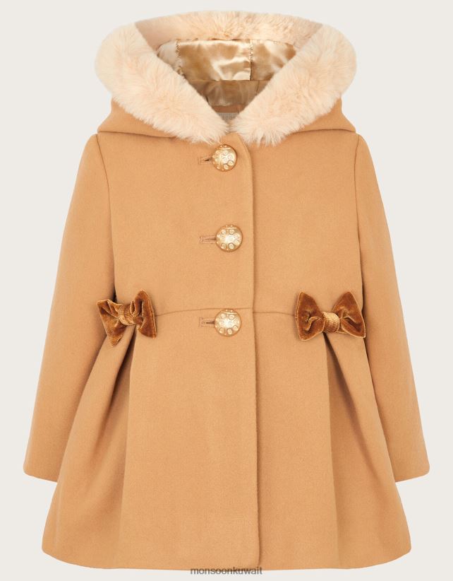 Monsoon محل - معطف بغطاء للرأس من الفرو الصناعي ملابس جمل Monsoon بنت N4BV8X2069