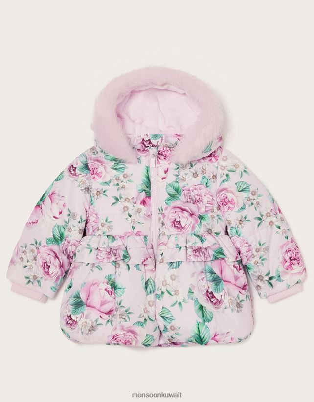 معطف مبطن بالبيبلوم مزين بالزهور للأطفال ملابس لون القرنفل Monsoon بنت N4BV8X2071 - Monsoon children