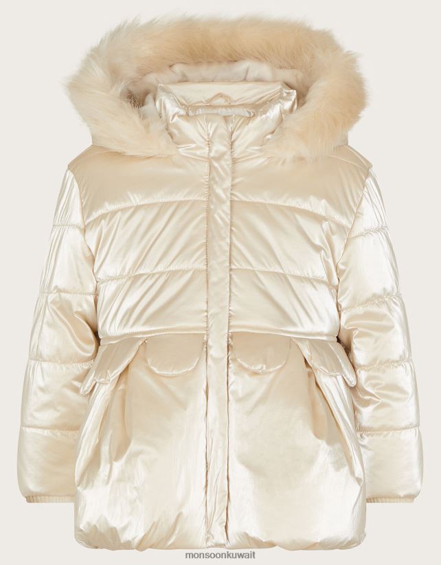 معطف مبطن بالبيبلوم بتلات للأطفال ملابس طبيعي (الشمبانيا) Monsoon بنت N4BV8X2077 - Monsoon online customer service