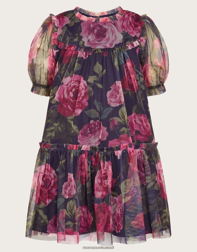 Monsoon محل - فستان شبكي بطبعة ورد من بيبي كوكو ملابس الأزرق الداكن) Monsoon بنت N4BV8X2079
