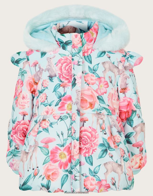 Monsoon معنى - معطف مبطن بكشكش بطبعة غابة للأطفال ملابس الأزرق (أكوا) Monsoon بنت N4BV8X2081