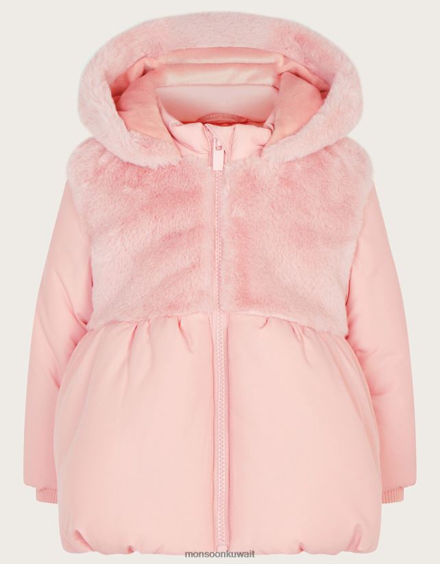 Monsoon محل - معطف مبطن بالفرو الصناعي للأطفال ملابس لون القرنفل Monsoon بنت N4BV8X2085