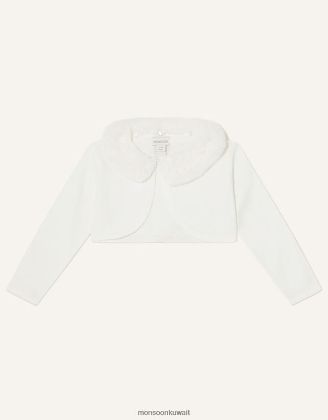 Monsoon محل - سترة صوفية بياقة من الفرو الصناعي فائقة النعومة للأطفال ملابس عاج Monsoon بنت N4BV8X2102
