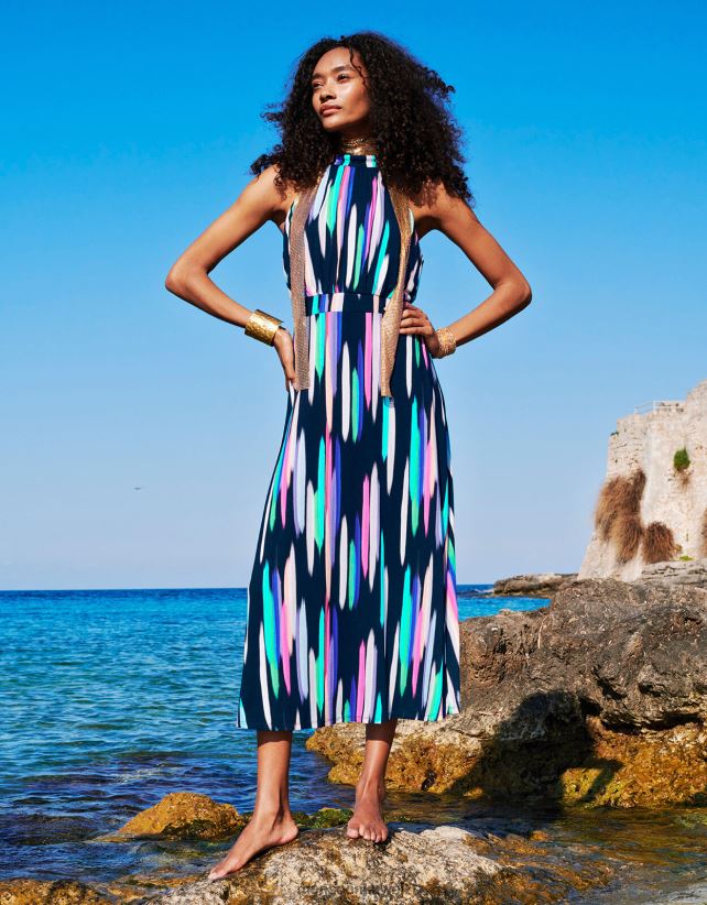 Monsoon معنى - فستان ماكسي بطبعة هولي ورقبة رسن ملابس الأزرق الداكن) Monsoon نحيف N4BV8X211