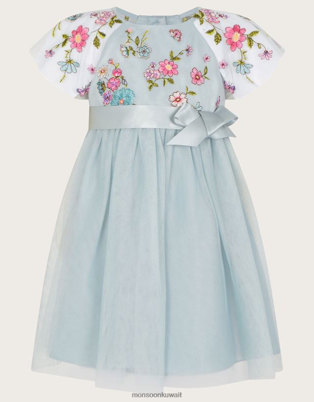 فستان مطرز بأكمام كيب للأطفال من إمزي ملابس أخضر Monsoon بنت N4BV8X2117 - Monsoon online customer service