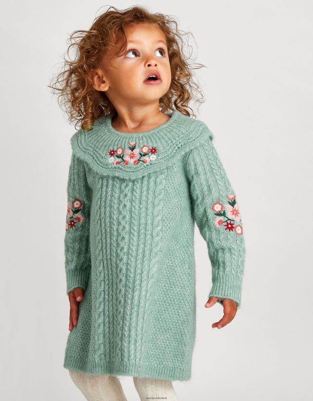 Monsoon معنى - فستان محبوك مطرز للطفل ملابس أخضر Monsoon بنت N4BV8X2131