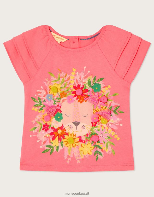 Monsoon Kuwait - طفل الأزهار الأسد تي شيرت ملابس برتقالي (مرجاني) Monsoon بنت N4BV8X2149