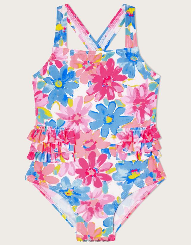ملابس سباحة مكشكشة على شكل زهرة جريئة للأطفال ملابس متعدد Monsoon بنت N4BV8X2157 - Monsoon kuwait online shopping