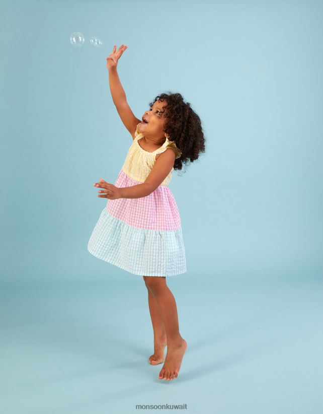 فستان أطفال من القماش القطني بنمط كتل الألوان ملابس متعدد Monsoon أطفال N4BV8X2160 - Monsoon online customer service