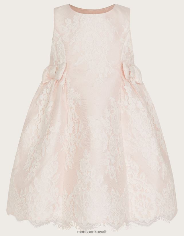 فستان دانتيل بفيونكة للأطفال من لولا ملابس لون القرنفل Monsoon بنت N4BV8X2165 - Monsoon kuwait online shopping