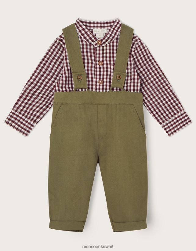 طقم قميص وملابس داخلية من القماش القطني لحديثي الولادة ملابس الأخضر (الكاكي) Monsoon أطفال N4BV8X2224 - Monsoon kuwait avenues