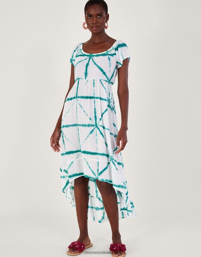 فستان مرتفع ومنخفض بطبعات متقاطعة من لينزينغ إيكوفيرو ملابس أبيض Monsoon نحيف N4BV8X226 - Monsoon children